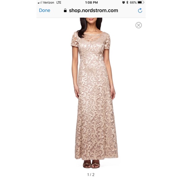 Alex Evenings Embroidered Woven Gold Dress - Picture 2 of 3